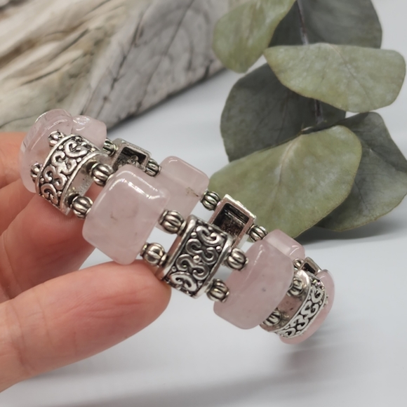 Genuine Rose Quartz Stones Silver plated Bracelet - Picture 5 of 8